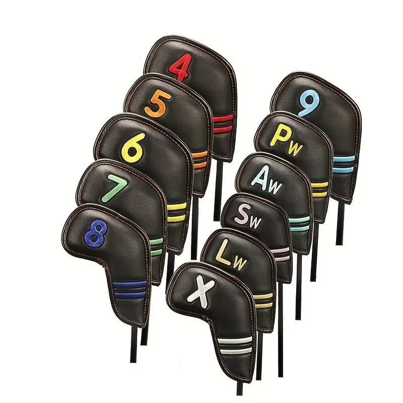 11 Pcs Of Golf Club Head Covers Made Of Waterproof Material With Velcro Fasteners, Paired With Digital Golf Equipment Accessorie