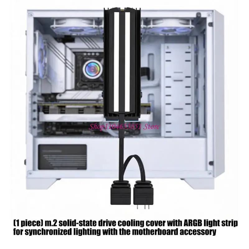 M.2 SSD Heatsink with ARGB Light Strips, Metal Cooling Cover for Desktop PC Upgrades, Thermals Support, and 74X24X18Mm Size