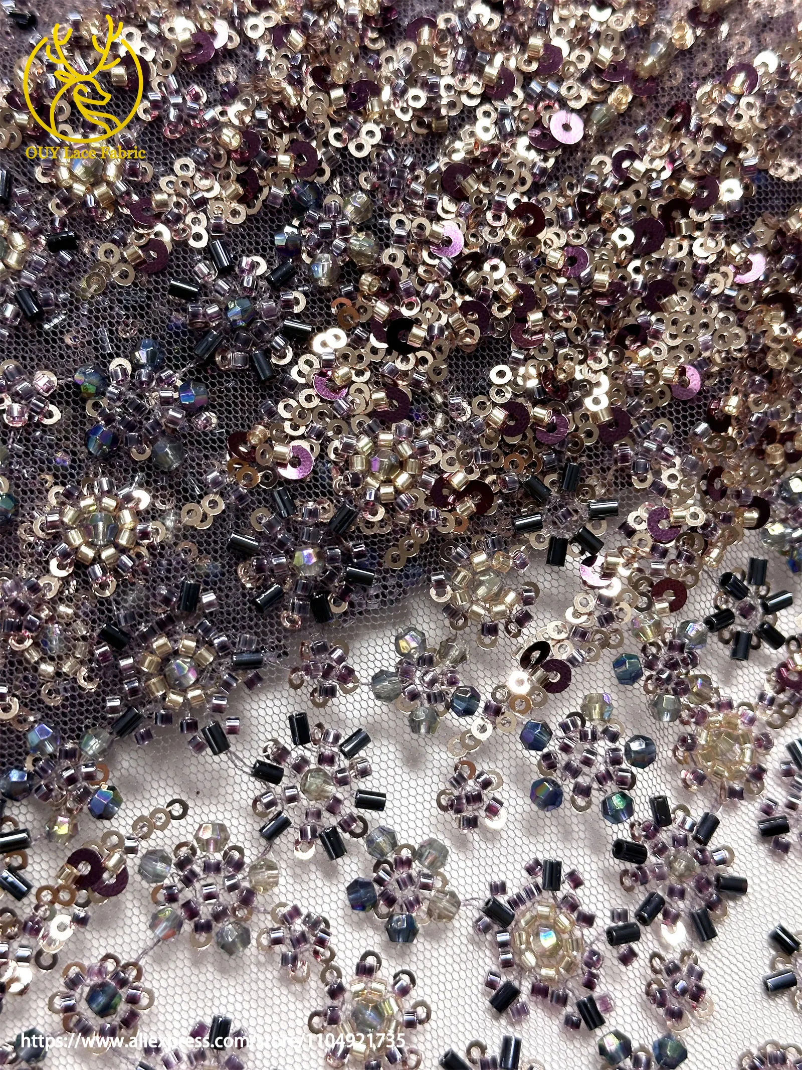 Luxuriöser Afrikanischer Schwer Perlenverzierter Spitzenstoff 2026 Hochwertige Luxuriöse Französische Pailletten-Stickerei-Spitze für Brautkleider – Detail 21