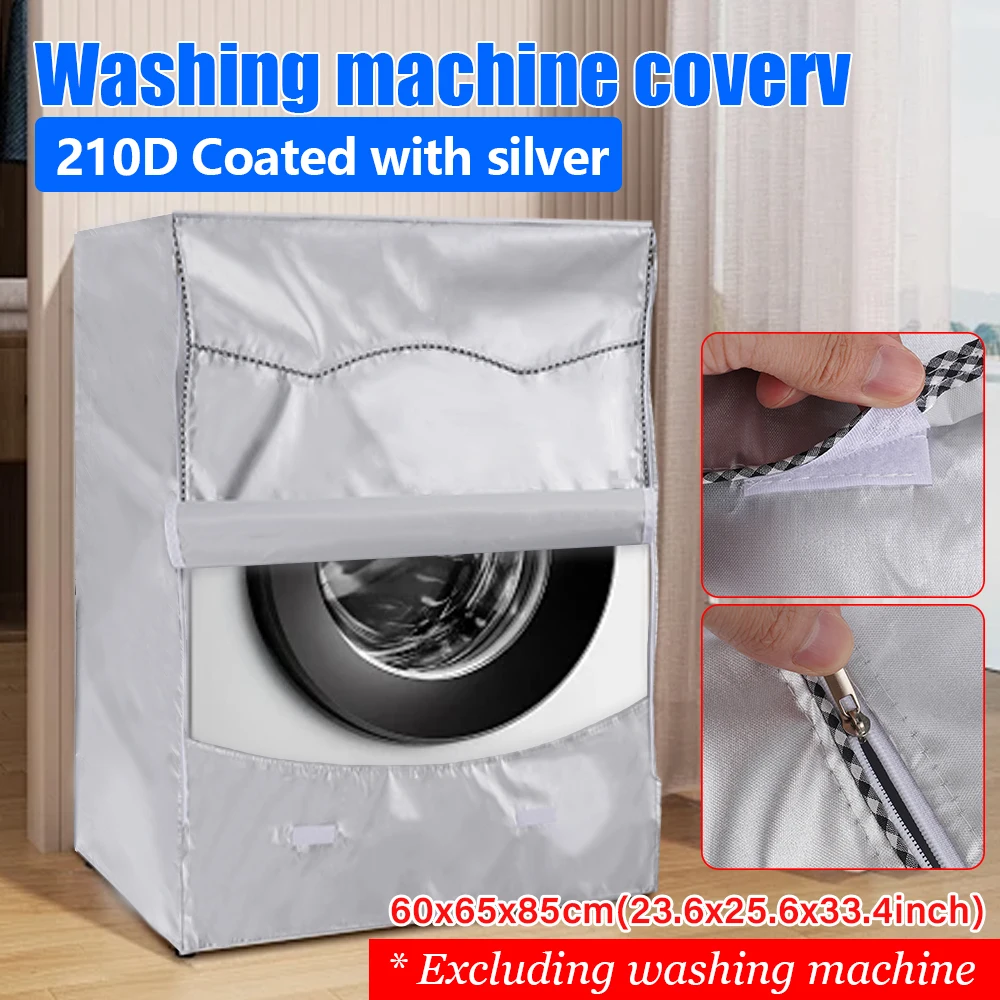 Washing Machine Cover with Zipper 210D Waterproof Dustproof Sun Protection Dryer Cover Front Load Laundry Washer Dryer Cover