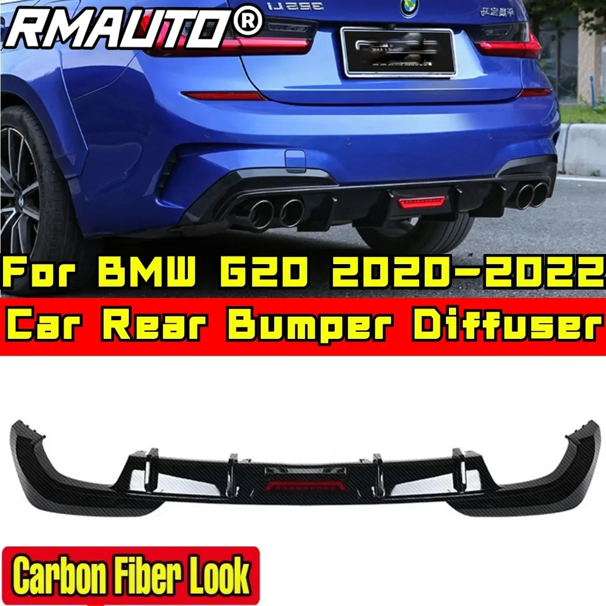 For BMW G20 2020-2022 Body Kit BMW G20 Rear Bumper Lip Carbon Fiber Look Sport Style Spoiler Splitter Diffuser Car Accessories