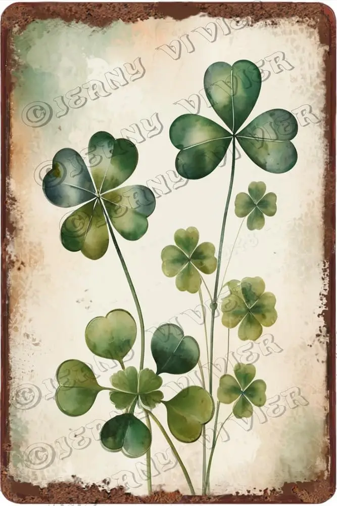 Y1,Antique Metal Tin Sign Four Leaf Clover Art Decor Good Luck Charm Shamrock Vintage Aluminum St. Patrick;s Day Part