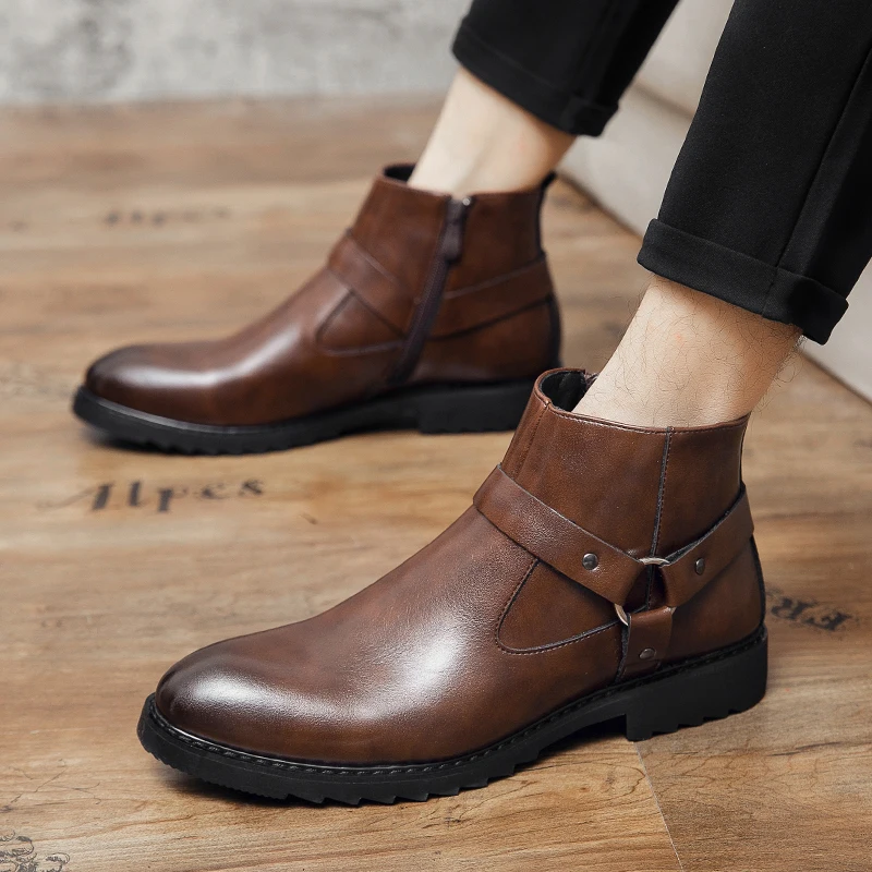 Men's Leather Shoes, British Sleeve, Retro Handcrafted High-Top Business Leather Boots