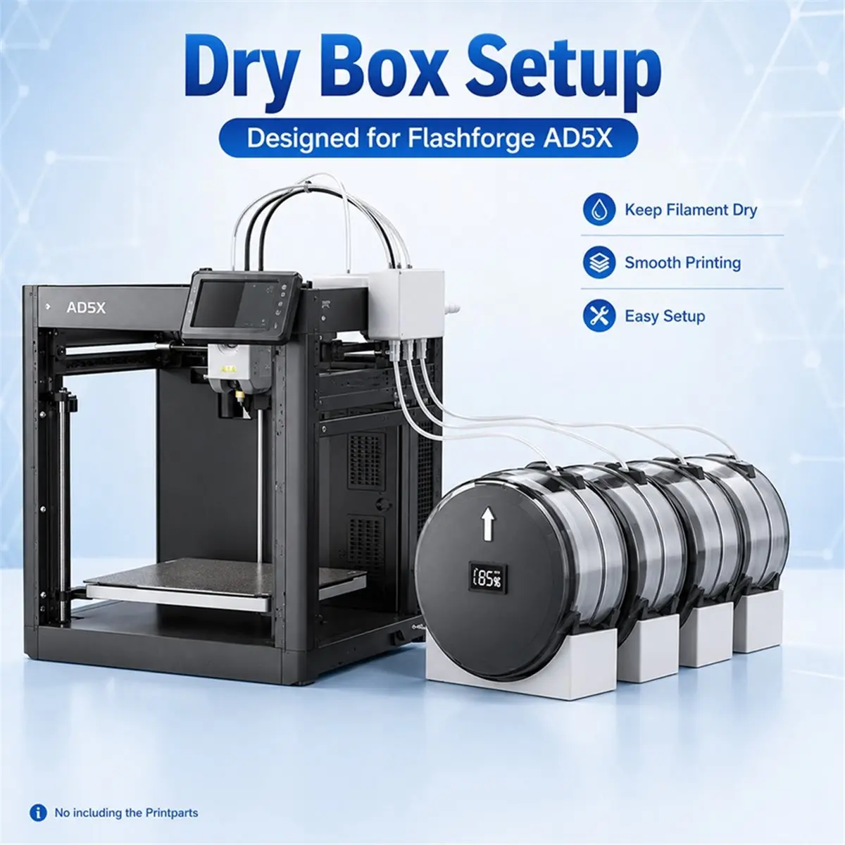 AU47-For FlashForge AD5X Filament Dry Box Environment for Drying Filaments to Improve Print Quality Kit for AD5X