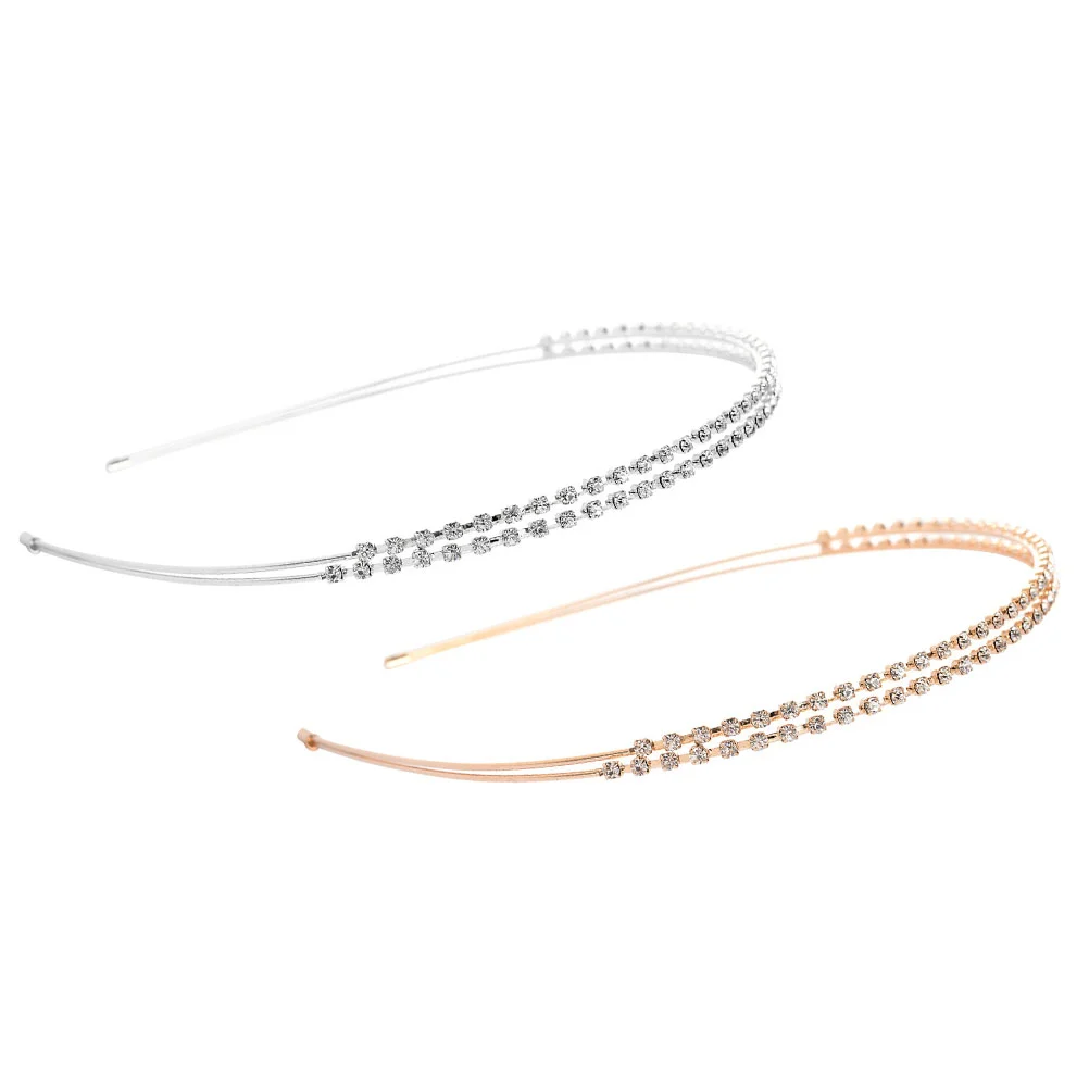 

2 Pcs Rhinestone Beaded Headband Double Layer Hair Bands Decoration Fashion Hairband Alloy Chic Wear Miss