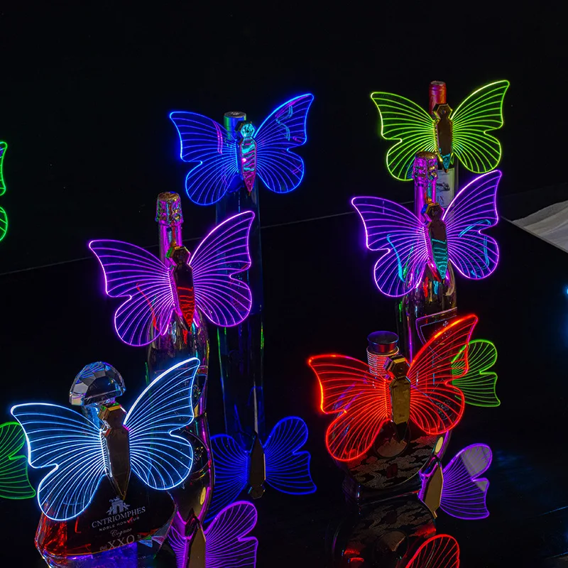 LED 3D Acrylic Butterfly Night Light USB Rechargeable Color Lights For Champagne Bottle Party KTV Bar Club Decor Atmosphere Lamp