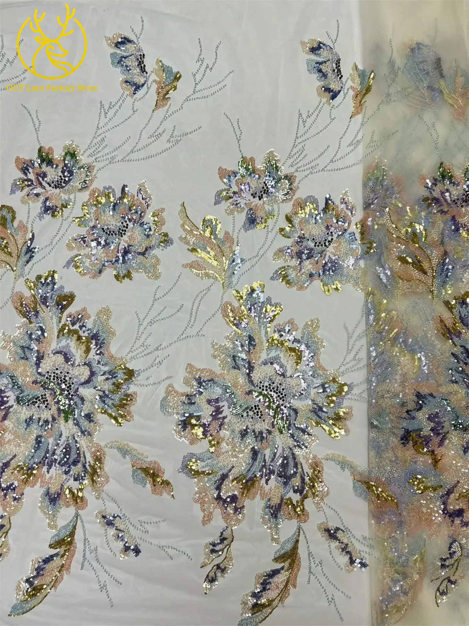 Neuer Stil Luxuriöser Afrikanischer Perlen-Spitzenstoff mit Großen Blumen 2026 Hochwertiger Nigerianischer Pailletten-Spitzenstoff für Brautkleider – Detail 16