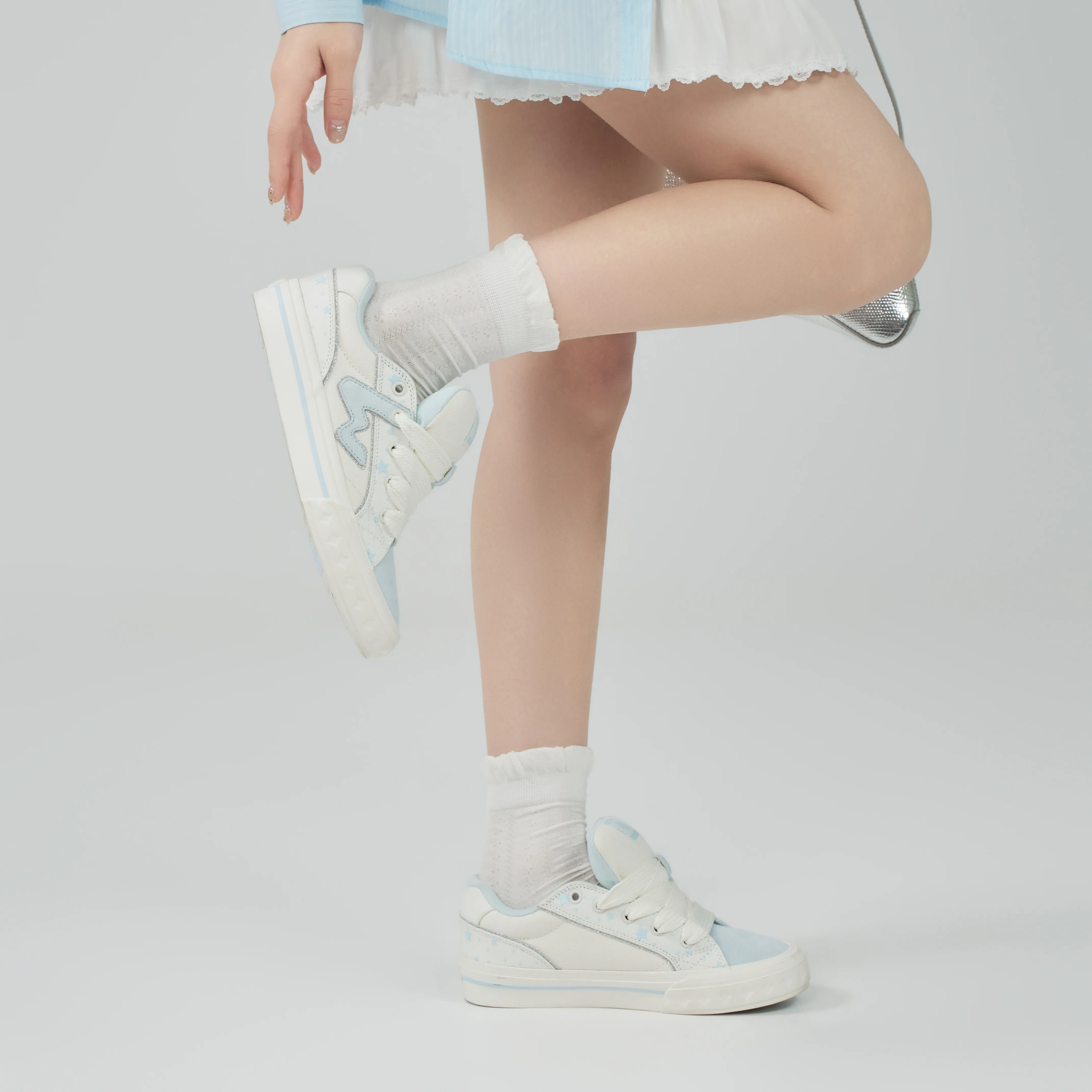 Ollieskate White Blue Suede Canvas Stitching Skateboard Shoes - Casual Shoes for Men & Women