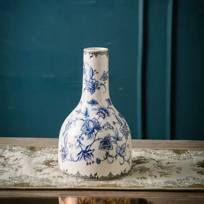 New Floreros Altos Luxury Ceramic Ornament Chinese Style Porcelain Vase Living Room Entrance Dried Flower Jarrones Home Decor