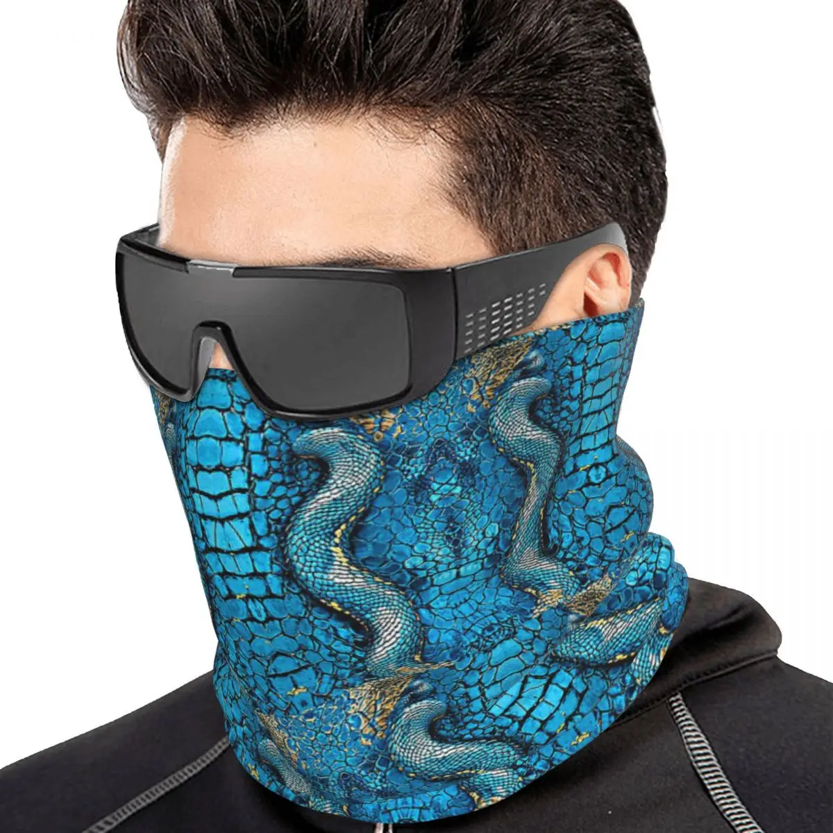Snake Skin Blue Snake Serpent Animal Print Viper Fashion Multifunctional Elastic Neck Gaiter Dust Proof Face Cover Bandana