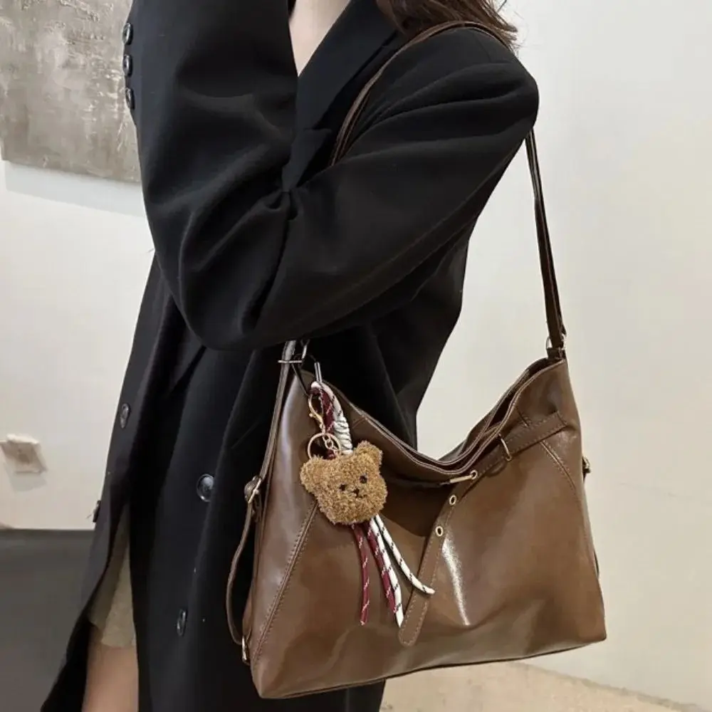 

Casual New Design Buckle Shoulder Bag Leather Large Capacity Vintage Tote Bag Crossbody Solid Color Women Backapck Girls