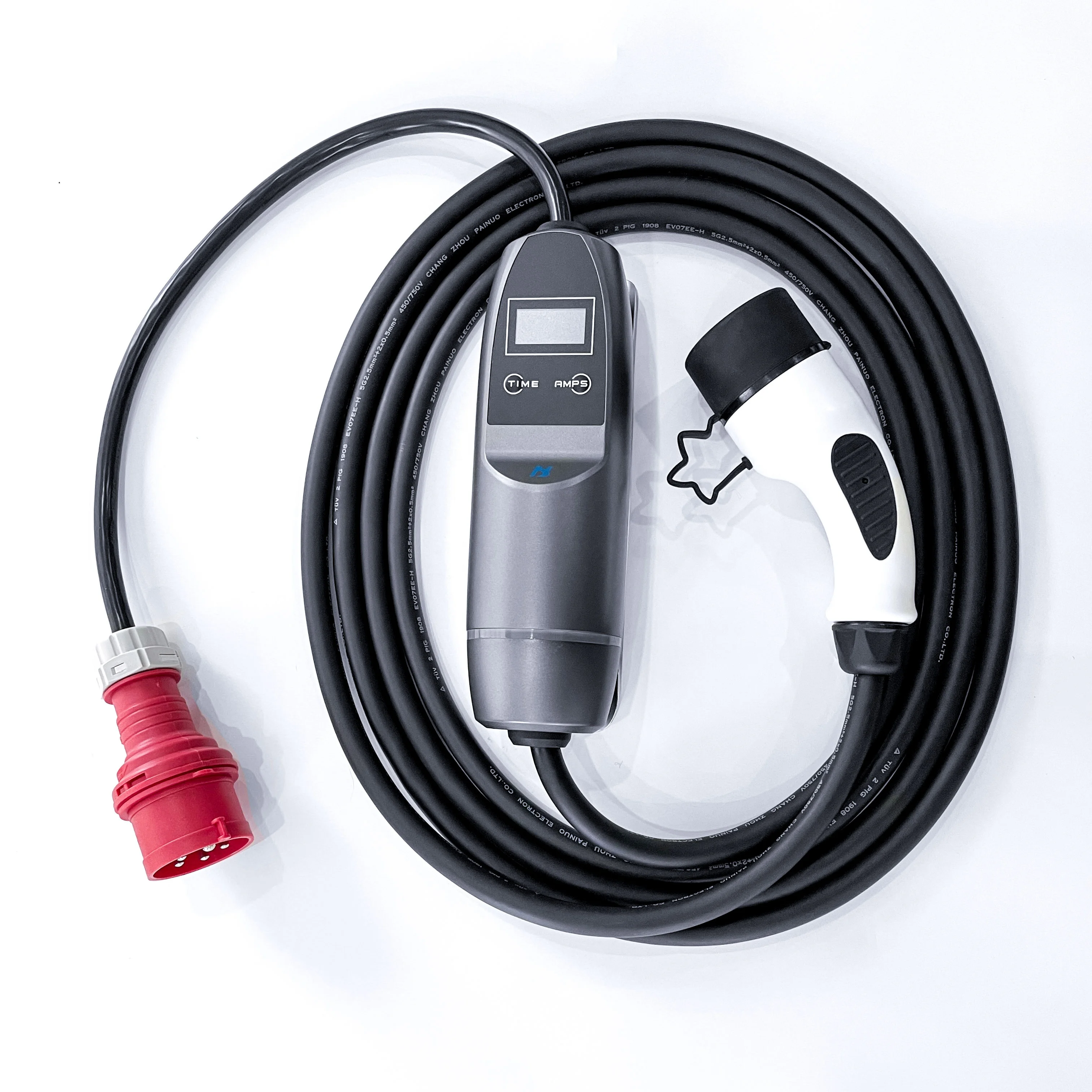 

Portable EV Charger Evse 1/3phase 32A 7/22KW Level 2 Evse Controller Type 1/2 to Red CEE Plug Electric Car EV Charging