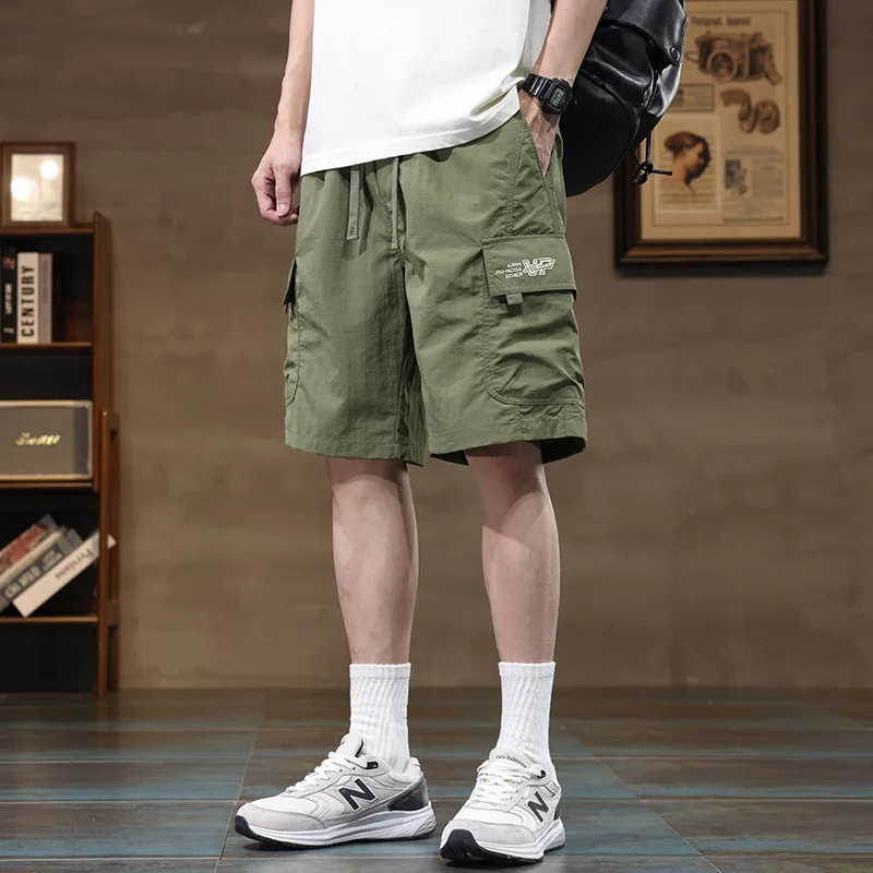 Summer Ice Silk Men's Shorts Loose Trendy Quick-drying Versatile Five-point Casual Straight and Breathable Thin Style