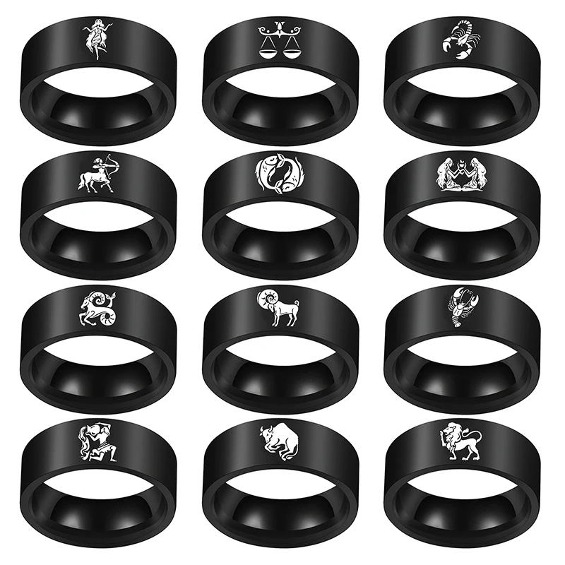 12 Zodiac Finger Ring Fashion Stainless Steel Aries Rings Friendship Charm Jewelry Accessories Christmas Gift Rings For Men