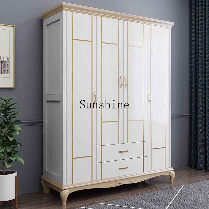 

Light luxury solid wood wardrobe modern simple home master bedroom storage white