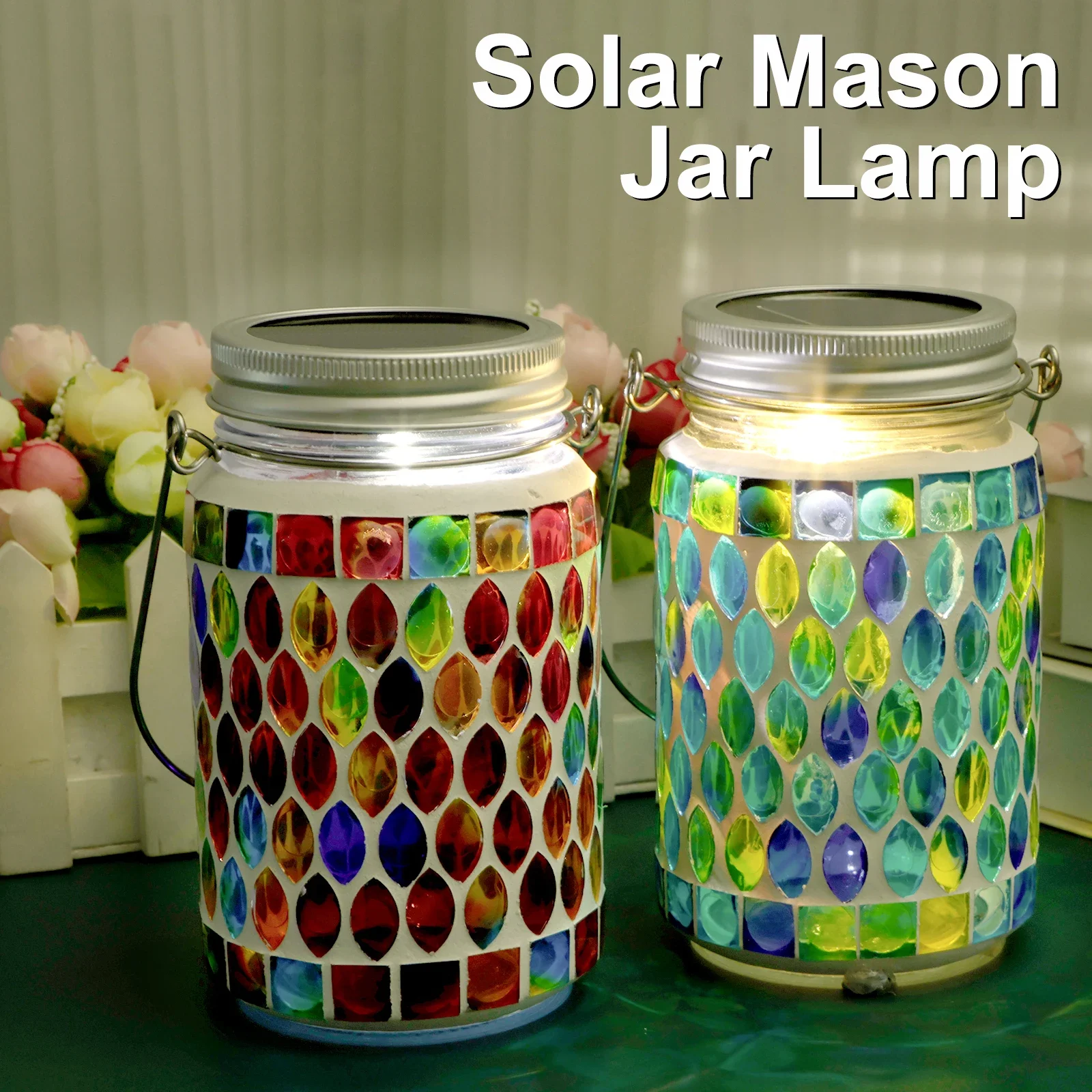 

Creative Solar Mosaic Lantern with Battery, Christmas Celebration Party Lighting DecorationIP65Waterproof Outdoor Landscape Lamp