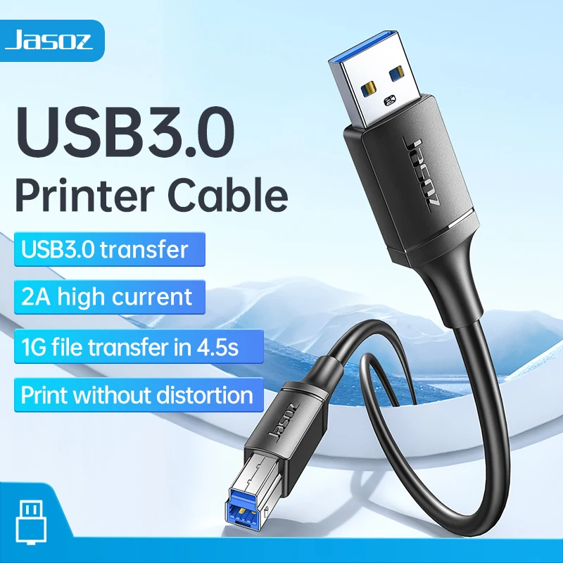 Jasoz Kabel USB do drukarki Szybki kabel USB3.0 typu B męski na męski do drukarki Canon Epson HP ZJiang Skaner etykiet Deli