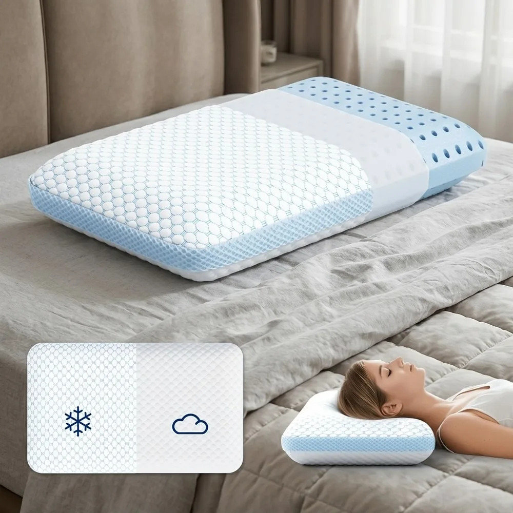 Cooling Cervical Neck Pillow for Sleeping, Double-Sided Breathable Bed Pillow, Adjustable Support for Back, Side &