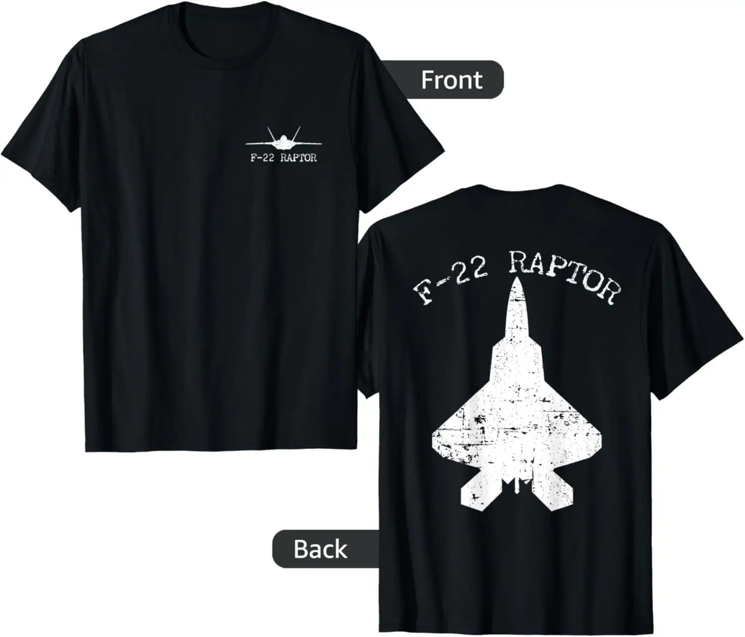 

F 22 Raptor Fighter Jet Distressed Silhouette T-Shirt Short Sleeve Casual 100% Cotton Shift