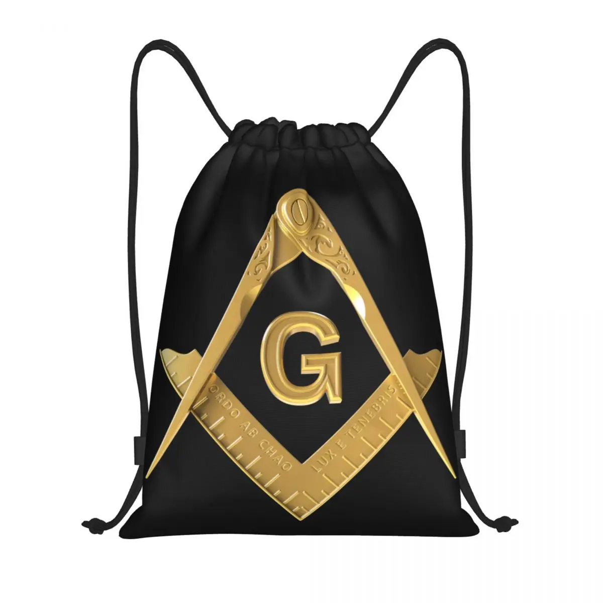 Custom Gold Freemason Logo Drawstring Bags Women Men Lightweight Masonic Mason Sports Gym Storage Backpack