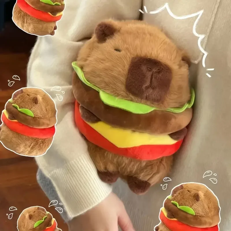 Peluche Capybara en forme de hamburger, 20cm/7.87 pouces, jouet en forme de hamburger, meilleurs cadeaux de vacances