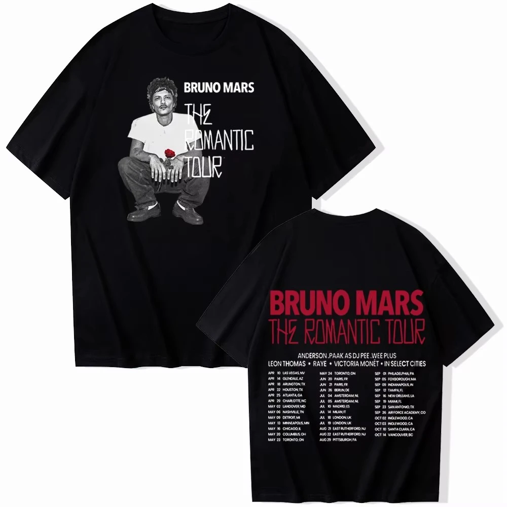 Camiseta de la gira romántica de Bruno Mars 2026, camiseta informal de manga corta con cuello redondo de algodón puro para hombre y mujer, regalo, novedad de primavera y verano