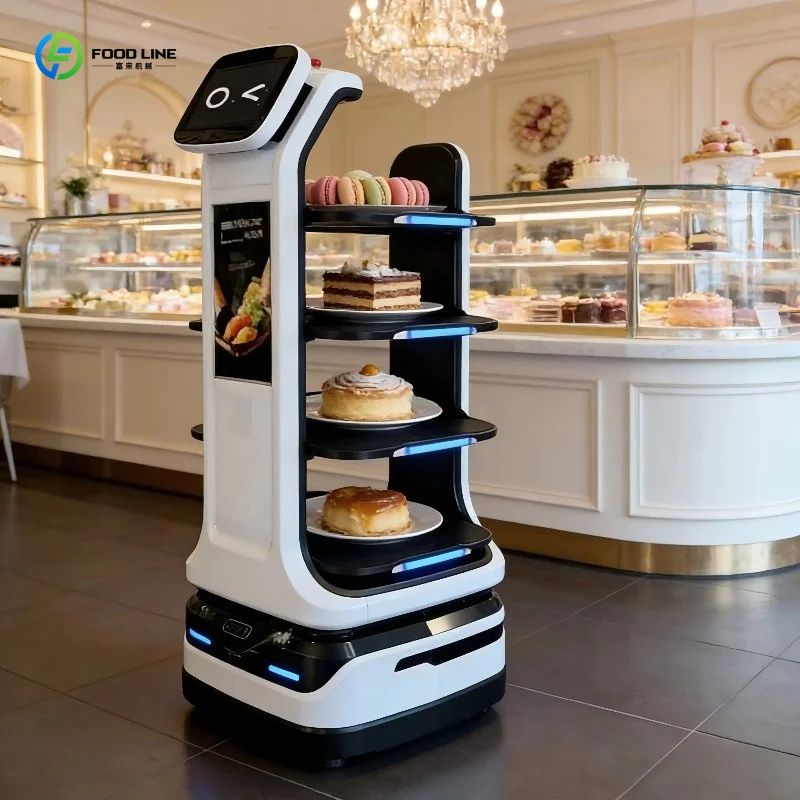 Intelligent machine reception and delivery robots for commercial catering services