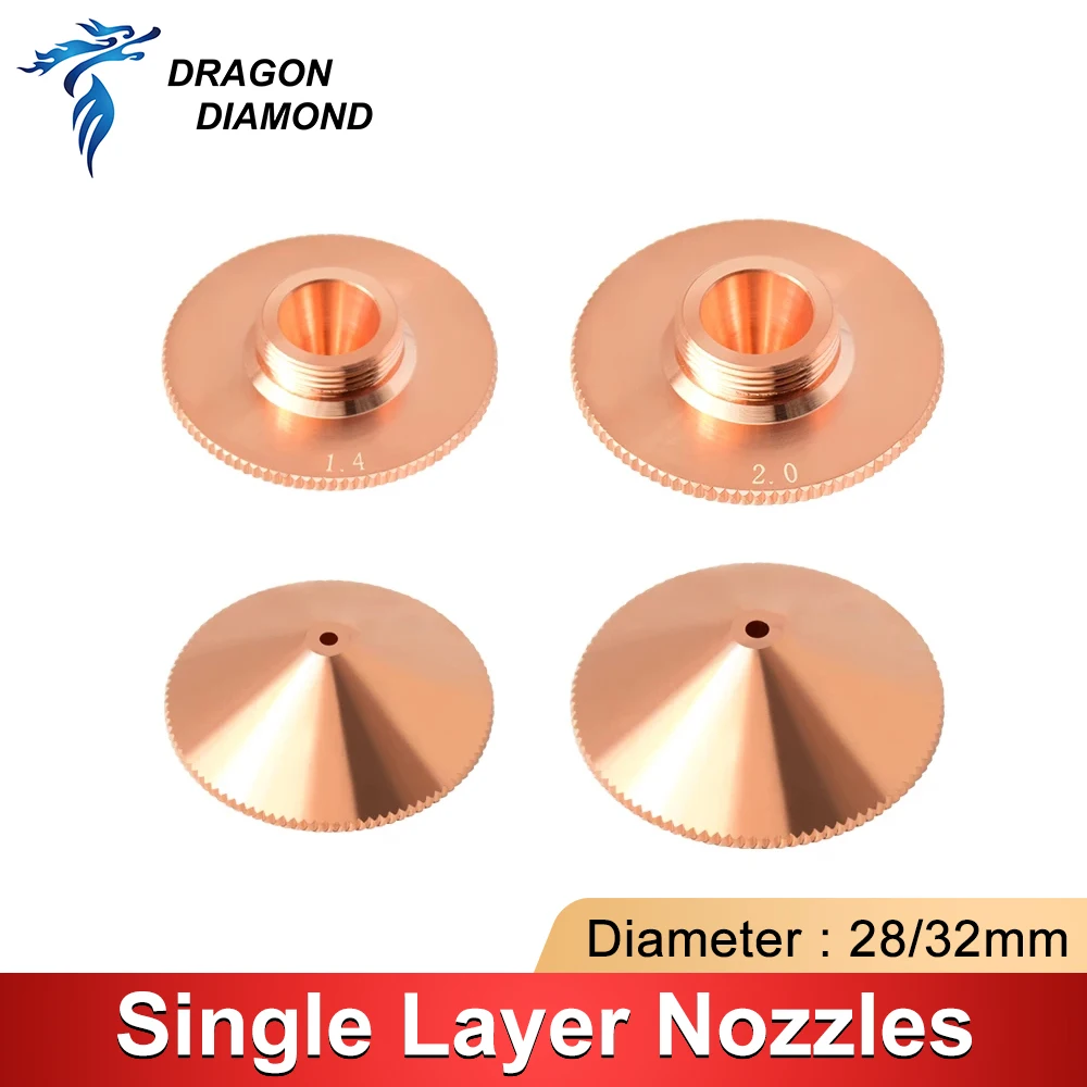 Dragon Diamond Dia.28/32mm H15 Kaliber 0.8-5.0 Enkele/Dubbele Lagen Lassen Lasermondstuk voor Fiber Lasersnijden CNC Machine