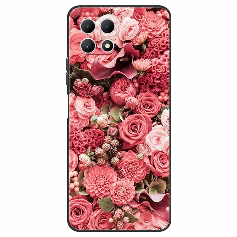 For T-Mobile REVVL 7 5G Case Flowers Silicone TPU Soft Bumper for T-Mobile T Phone 2 5G Protect Cover On REVVL7 6.58\'\' Bag Cat
