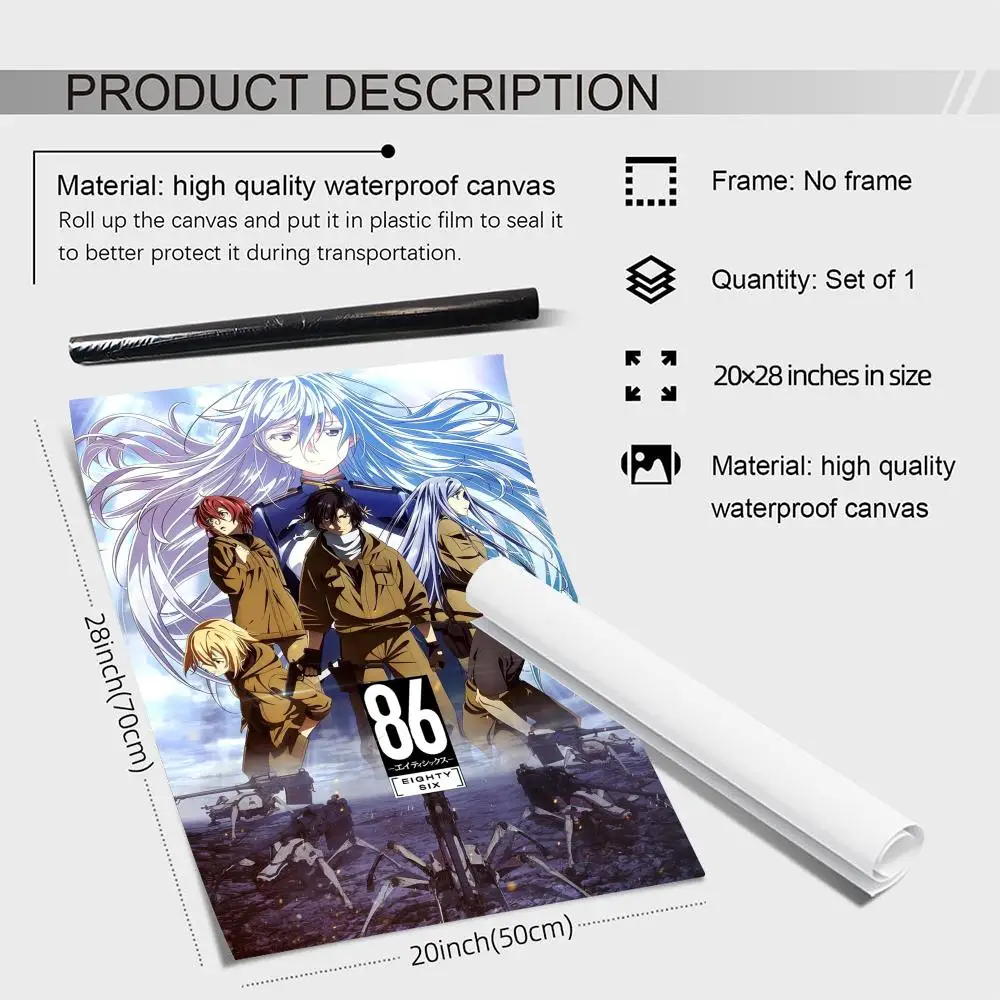 أنيمي 86 E_Eighty ستة اللوحة الخط الكتان قماش المشارك جدار يطبع لغرفة المعيشة غرفة نوم مكتب ديكور المنزل #5