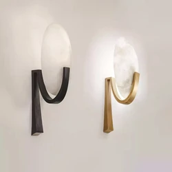 Nordic Luxury Copper Marble Wall lamp Sconce Postmodern Natural Stone wall light Bedroom Living Room led Decoration lighting