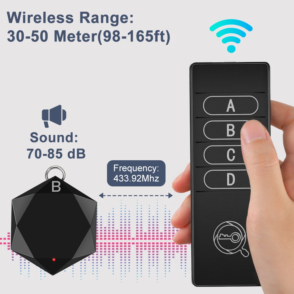 Hollarm Wireless Key Finder Remote Key Locator Phone Wallets Pet Tracker Wallet Tracker Anti-Lost Tags and Keychains 4 Receiver