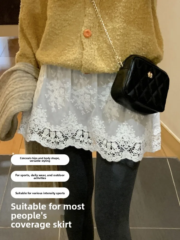 

plus Size Lace Trim A-Line Skirt Conceal Body Flattering High Waist Layered Women's Base Autumn Winter Fley f Skirt