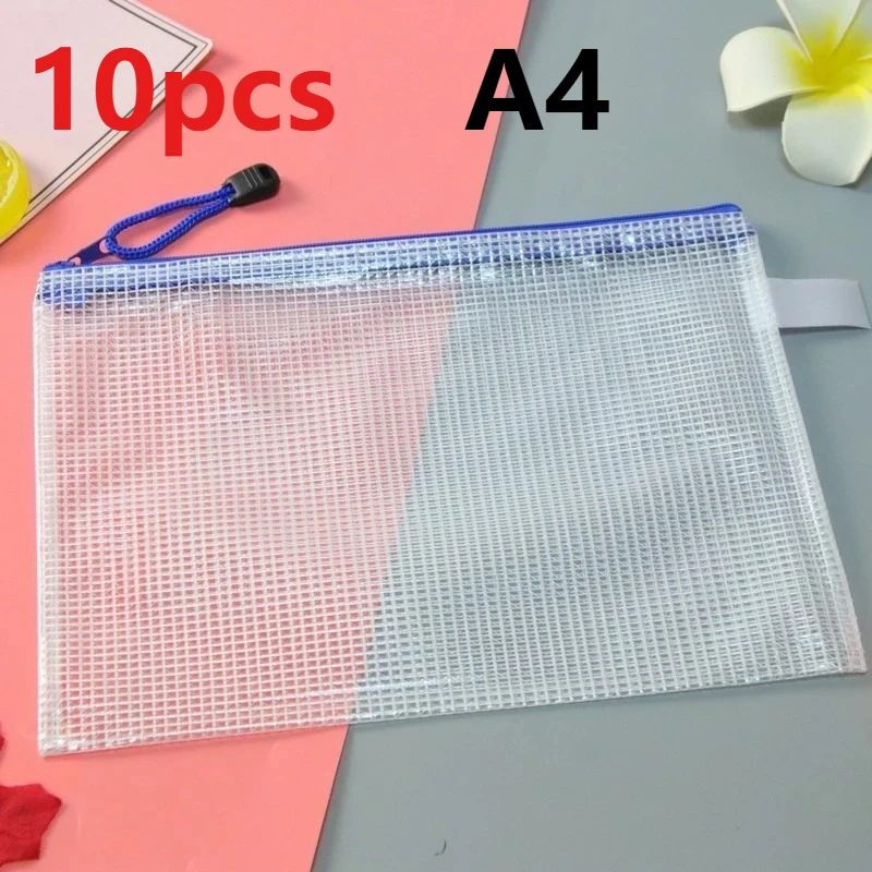 

10pcs A4 Document Bags Waterproof Zipper Folders File Folders Storage Bags Document Bag Mesh Zipper Pouch School Office Supplies