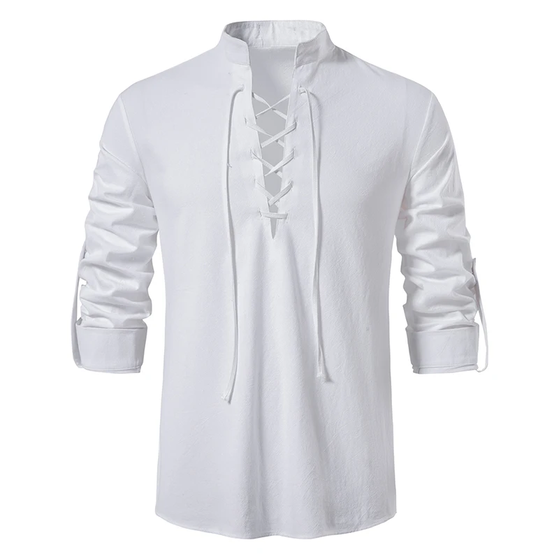 Nieuwe heren casual blouse katoen linnen shirt tops met lange mouwen tee shirt lente herfst schuine sluiting vintage yoga shirts