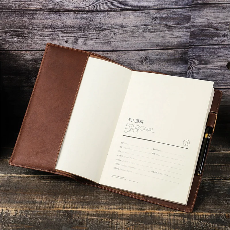 C9-Retro Leather Book Cover Sleeve Protector With Pen Holder Business Notepad Notebook Book Case Office School Supplies Durable