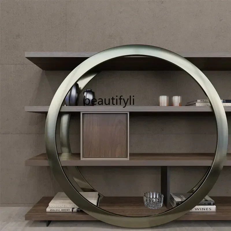 

lhyE1001 ss ss newBookshelf Floor Living Room Italian Metal Stainless Steel Iron Shelf Multi-Layer Partition Antique Shelf