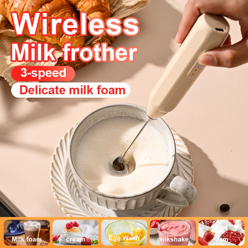 Portable Electric Milk Frother High-Speed Foam Maker Wand, Wireless Rechargeable Drink Mixer for Cappuccino Coffee Latte