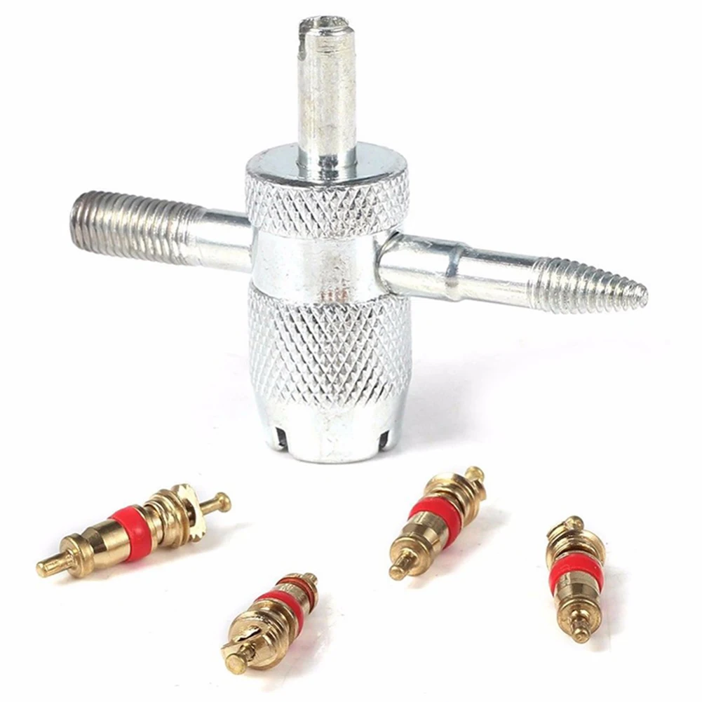 Herramienta para quitar neumáticos con núcleo de válvula 4 en 1, herramienta de limpieza de neumáticos para coches/bicicletas, reparación de neumáticos, plata/oro/rojo, alta calidad