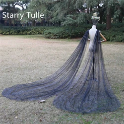 Two Pieces Starry Wedding Shoulder Cape Veils Black Ivory Shining Sparkly Tulle Bridal Cloak Cathedral Long Accessories Brides
