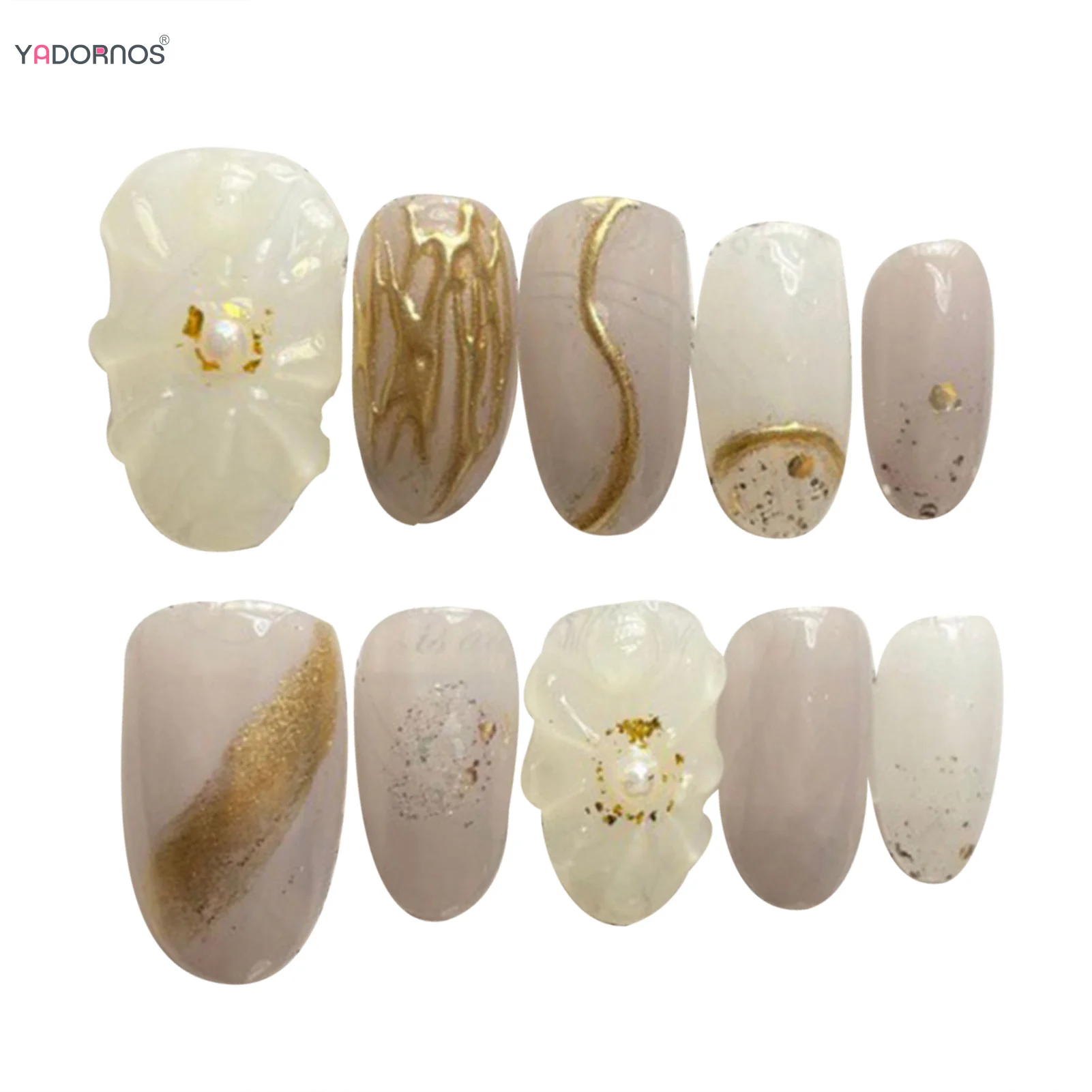 Presse d'amande sur les conceptions de fil d'or de perle de fleur faite à la main, faux document blanc violet clair, paillettes, N64.N64.10 pièces