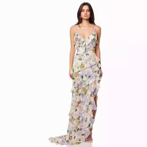 Fashionable Spring Summer Shoulder-baring Women's Dress Long Tulle Evening Gown Elegant Fairy-like Style Sleeveless Dress