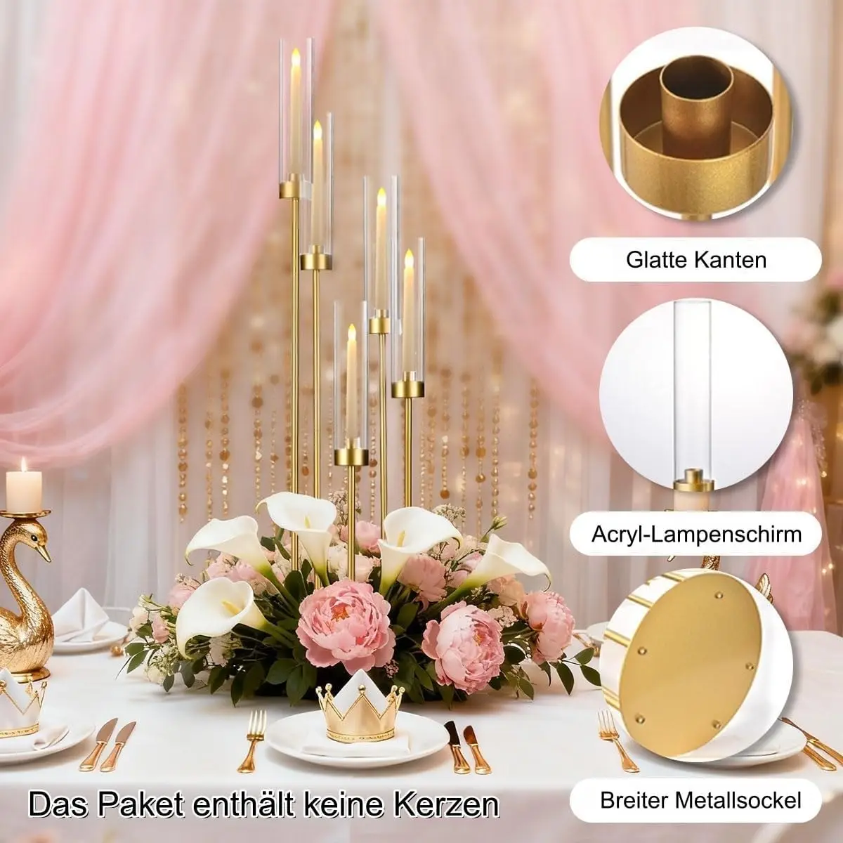 20 Sets Gold Floor Candelabra 48 inch Tall, Candle Holder with Acrylic Lampshade, Metal Candlestick Stands for Wedding Centerpieces Birthday Christmas Party Table Decor view 4