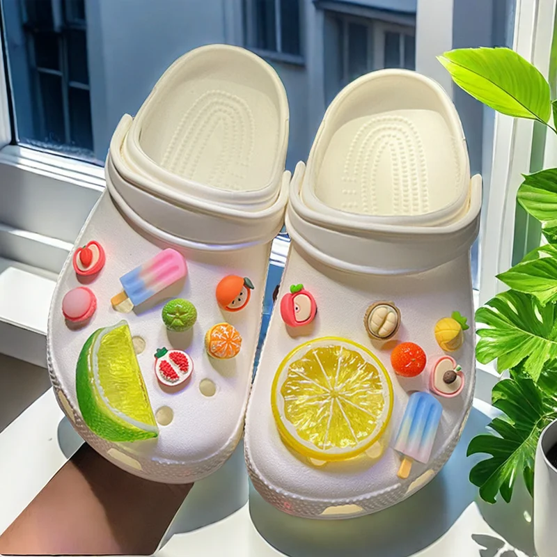 Fashion trends Hole Shoe Charm for DIY Crystal Green Orange Lemon Shoe Buckle Decoration for Shoe Charm Sandals Clogs Kids Gifts