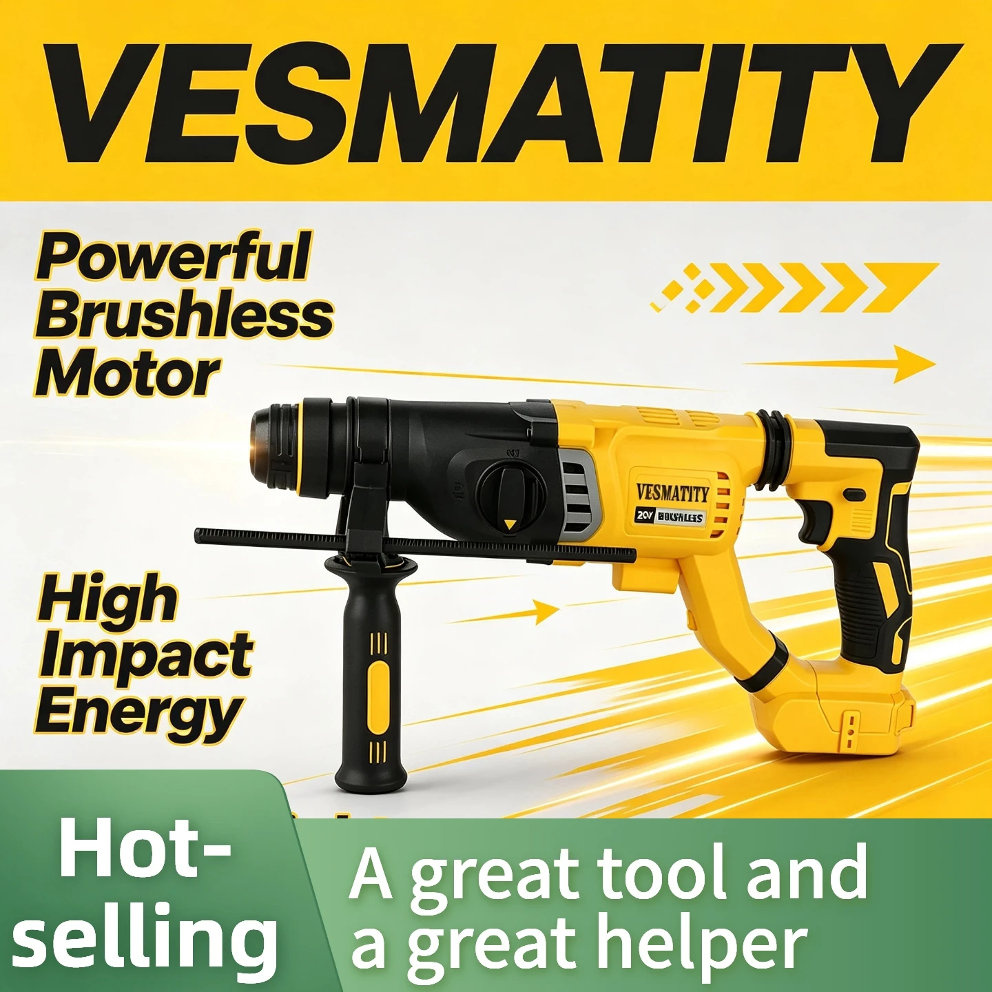 SDS PLUS D-Handle Rotary Hammer Brushless Cordless Concrete Drill Wall Hole Tool for Dewalt 18V 20V Battery Pro Turbo