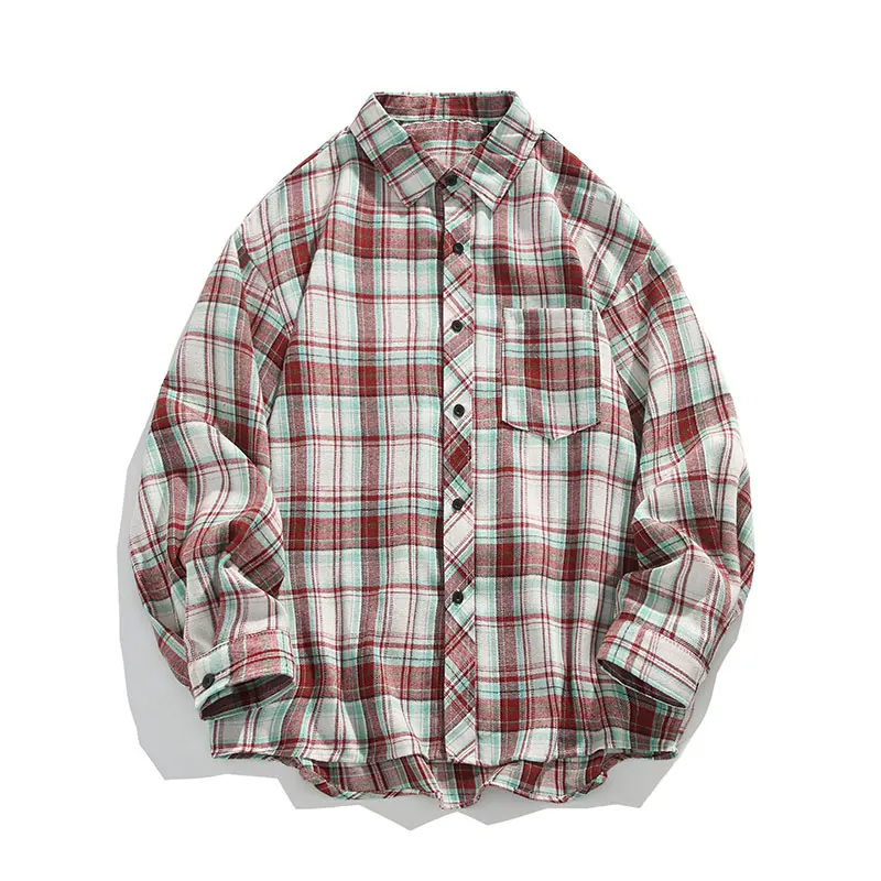 Korean Clashing Plaid Shirts Thin Long Sleeve Shirt Loose Fit Vintage Shirt Men Women Casual Summer Sun Protection Clothing Coat