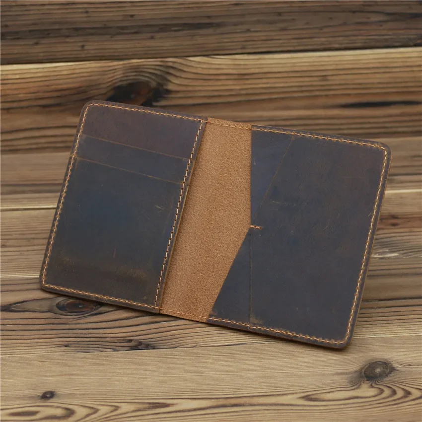 Crazy Horse Leather Passport Cover Women Men Genuine Leather Passport Case Pocket Carry Travel Card Holder Wallet