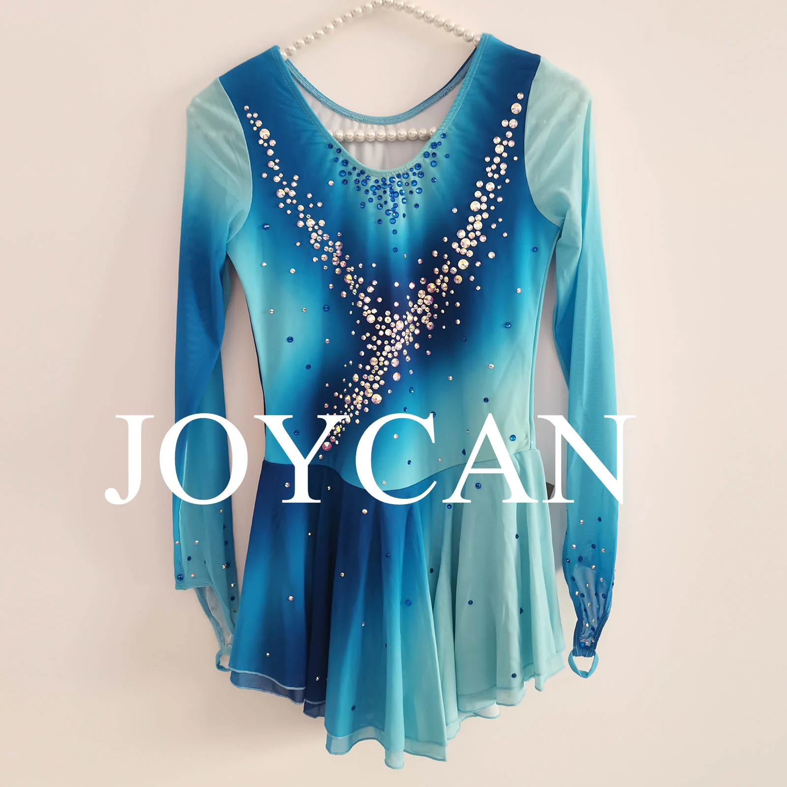 JoyCan платье для фигурного катания на льду для девочек, синяя эластичная одежда из спандекса для соревнований, танцевальная одежда по индивидуальному заказу