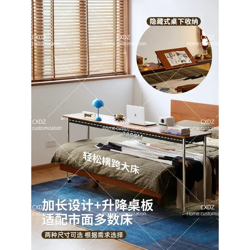 Removable Bed End Table Large Long Desk for Bedroom Household Computer Workstation Medieval Style Nightstand Side Table