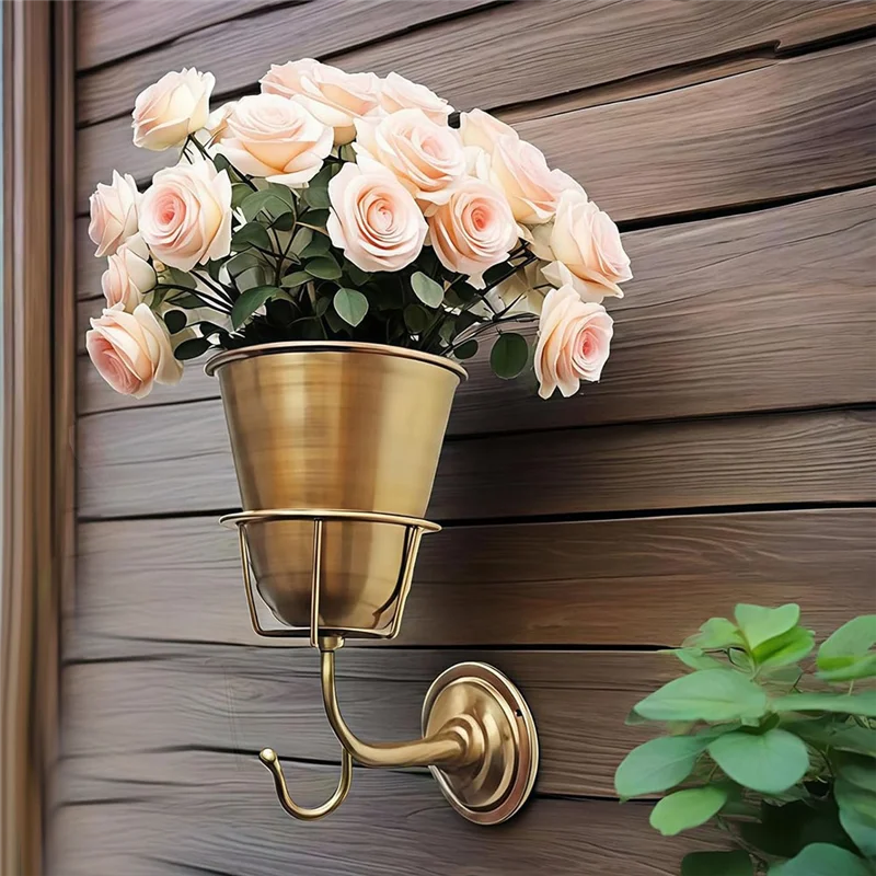 مزهرية حائط A26F مع زارع حائط حديدي يتميز بخطاف متعدد الاستخدامات وحامل نباتات داخلي/خارجي مناسب للتدفق الحي أو الاصطناعي #5